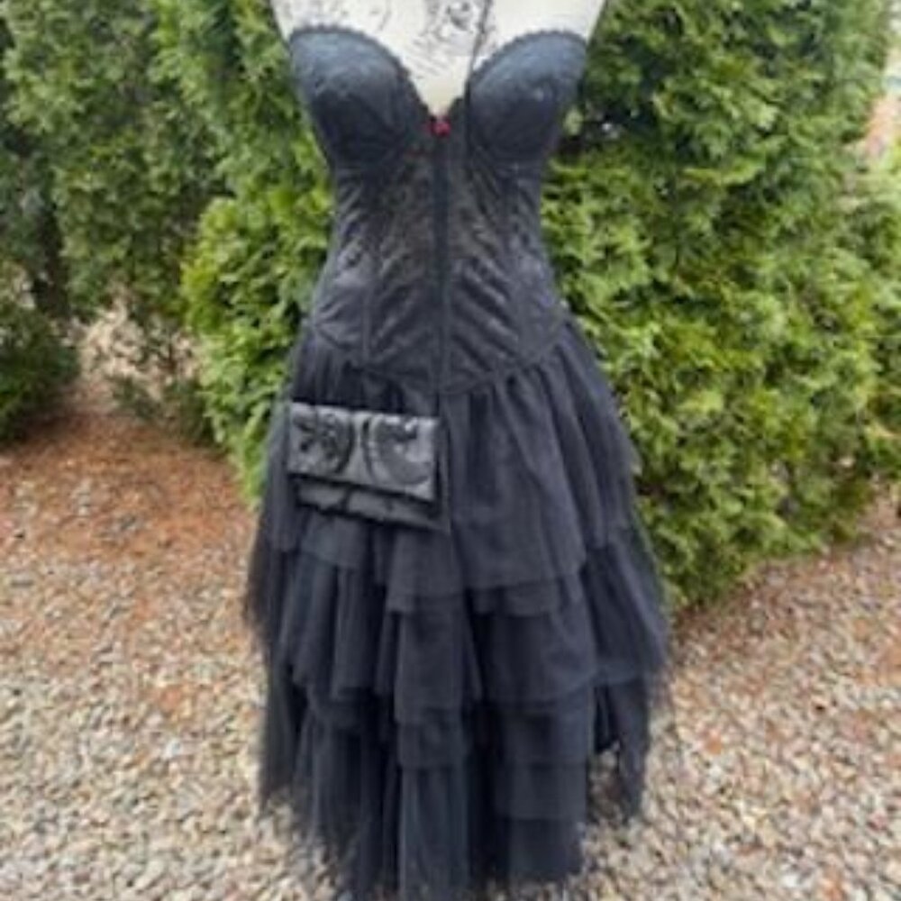 Elegant Black 2 Piece Tulle Skirt (XS/S) and Bustier Top Size 36C Like New